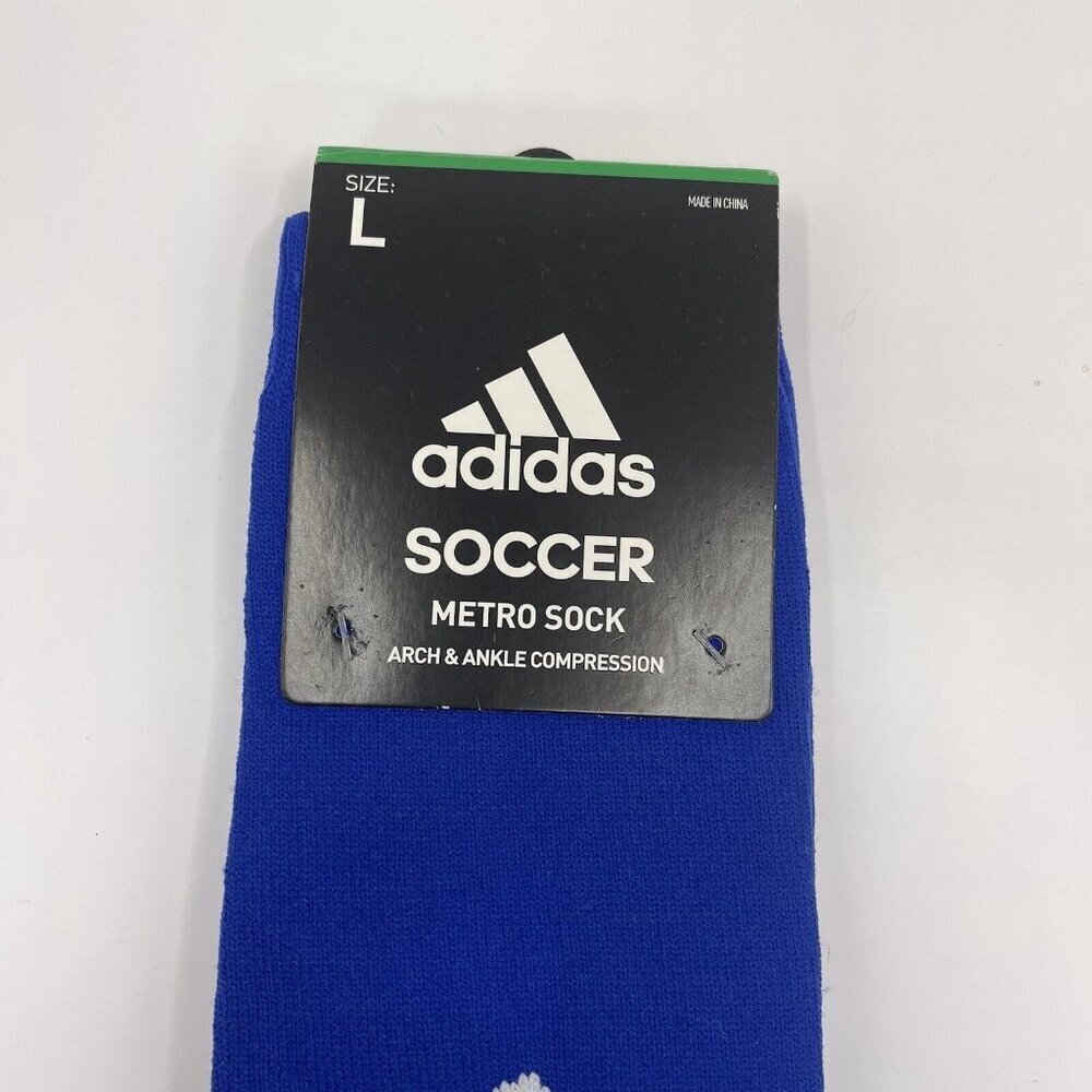 NWT Adidas Soccer Metro Socks Royal Blue Large (L) Mens Size 9-13 Womens 10-12 - Picture 3 of 3